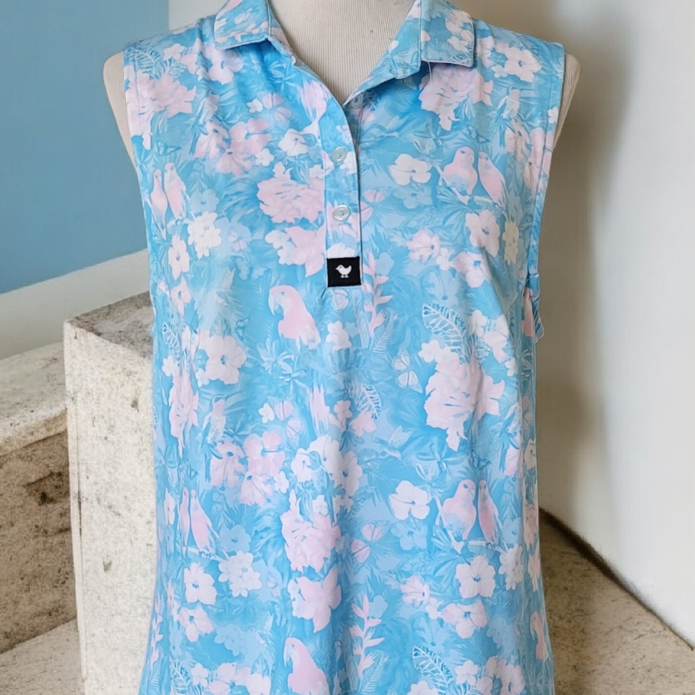 Bad Birdie Rainforest Rascal Sleeveless Polo XL Golf Women's Floral Bird Print